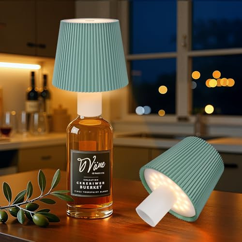 Ketom Flaschenlampe Aufsatz LED Aufladbar Mintgrün, IP54 Wasserdicht | 2 Stück Lampenschirm für Flasche, Akku Lampe für Flasche LED USB, 3 Farbtemperaturen, Dimmbare, Touch Control, Als Tischlampe