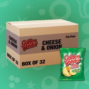 Golden Wonder Cheese & Onion Flavour Crisps, 32 x 32.5g, Bulk Buy Snacks for Lunchbox and Parties