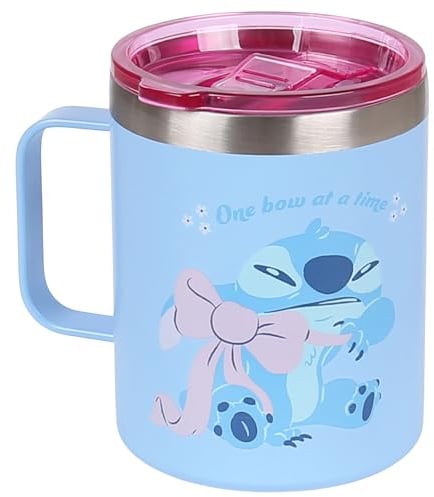 sarcia.eu Thermobecher mit Griff, Reisebecher aus Edelstahl für Kaffee, auslaufsicher 400 ml (Stitch)