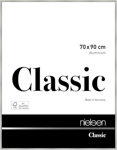 nielsen Bilderrahmen, 70 x 90 cm, Aluminium, Silber matt, Posterrahmen zum Aufhängen im Hoch- & Querformat, Echtglas, Classic