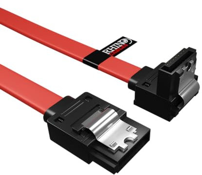 rhinocables - SATA Cable II | 3GB/s Data Transfer | Secure Locking V2 Connectors | Durable Red PVC Jacket | Right Angle to Straight, 90cm