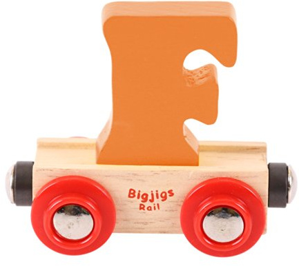 Bigjigs Rail Name Letter F, Orange Personalised Wooden Railway Carriage | Personalised Wooden Letter Carriage, Spell Out Names on Your Train Set, Compatible with Most Major Wooden Railway Brands