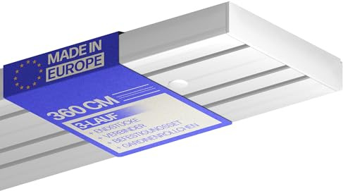 Bestlivings Gardinenschiene 360cm 3-läufig, Weiß, Komplettset montagefertig | Vorhangschiene mit ruhigem Innenlauf, Stecksystem, vorgebohrte Deckenmontage, formstabiler Kunststoff, kürzbar - Made in EU