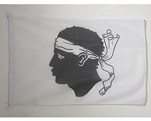 AZ FLAG - Drapeau Corse Spécial Extérieur - 90x60 cm - Pavillon Nautique Province Corse En Maille Bloquée Avec Anneaux Plastiques Intégrés - 80g