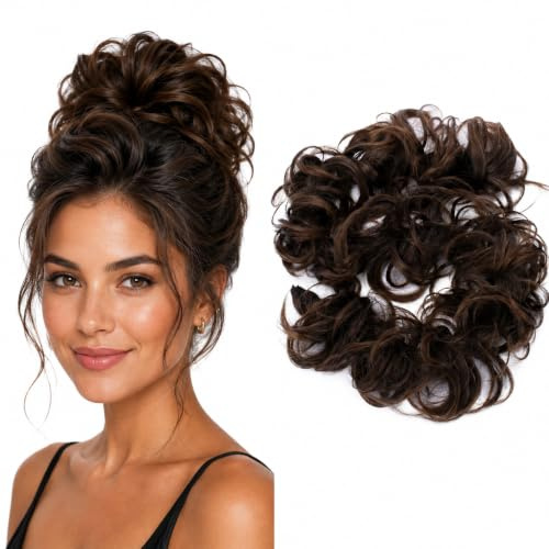 CAISHA 80cm Synthetic Wrap Bun Hair Piece Extension Brown HW24 | Heat Resistant Chignon Updo Scrunchie Voluminous Wavy Donut Accessories Messy Elastic Band Bridal Wedding Party Top Knot Fake