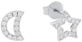 Amor Ohrstecker 925 Sterling Silber Damen Ohrschmuck, mit Zirkonia synth., 0,8 cm, Silber, Mond/Sterne, Kommt in Schmuck Geschenk Box, 2016750