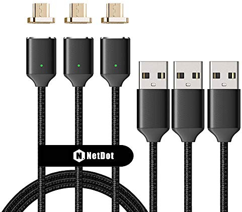 NetDot the 12th Generation USB2.0 Fast Charging Magnetic Micro USB and USB C Cable, 6.6' - Black (Pack of 3)
