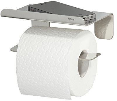 Tiger Colar Toilettenpapierhalter mit Ablage zum Kleben, mit integrierter Klebefolie zur Montage ohne bohren, Edelstahl poliert, 7.6 x 16 x 10.3 cm