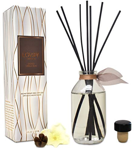 LOVSPA Reed Diffuser Set, Smoked Vanilla Scented Oil Diffuser with Sticks, Home Fragrance Accessories for Bathroom Shelf Decor, Aroma Diffusers for Home or Office Fall Decor, USA Made