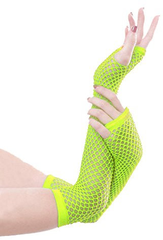 Panja Short Net Gants Résilles Mitaines Longue Extensible (Blanc, Noir, Rouge, Vert, Violet, Jaune, Bleu, Orange, Rose) (Jaune Fluo)