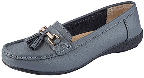 Jo & Joe Ladies Leather Loafer Shoes Plimsole Pumps Womens Flat Shoes Grey Size UK 6 EU 39