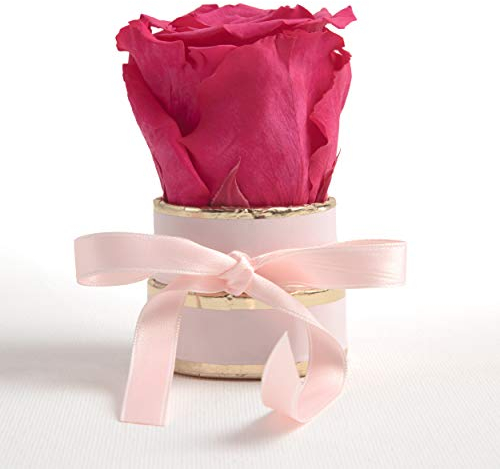 ROSEMARIE SCHULZ Heidelberg Kleine Rosenbox weiß rund Infinity Rose - Blumenbox 1 konservierte Rose (Rosa-Pink)
