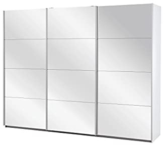 Rauch Möbel Caracas Schrank Kleiderschrank Schwebetürenschrank, Weiß mit Spiegel, 3-trg., inkl. Zubehörpaket Classic 3 Kleiderstangen, 5 Einlegeböden, 1 Hakenleiste, BxHxT 271x210x62 cm