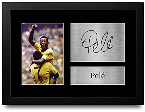 HWC Trading Pele A4 Enmarcado Regalo De Visualización De Fotos De Impresión De Imagen Impresa Autógrafo Firmado Por Brazil Los Aficionados Al Fútbol