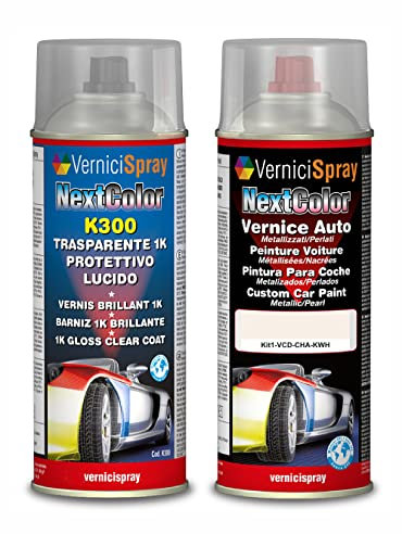 Kit Vernice Auto Spray compatibile con CHRYSLER JOURNEY KWH BIANCO GIOIOSO MET. Trasparente Lucido kit ritocco vernice metallizzata 400+400 ml di Vernice Spray Graffi Auto