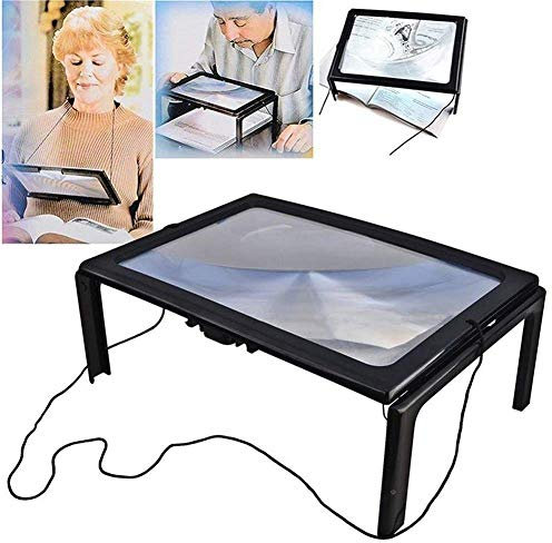 3X Loupe de Lecture Loupe Pleine Page avec Lumière LED Lampes Eclairant Loupe sur Pied Rectangulaire Loupe à Main Libre Lentille de Grossissement Main Libre Cadeau pour Personne âgé Malvoyant