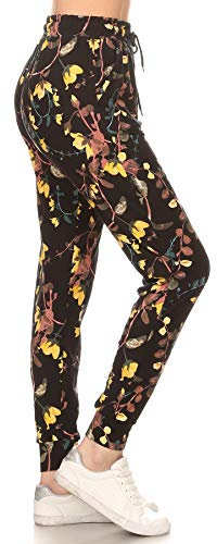 Leggings Depot JGA-R575-L Vine Beauty Print Jogger Hose mit Taschen, Größe L