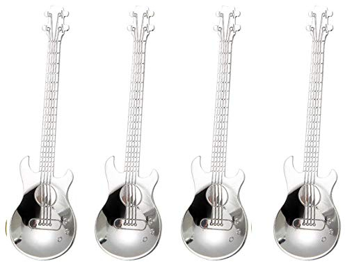 HMILYDYK Kaffee-/Teelöffel in Gitarrenform, Edelstahl, silberfarben, 4 Stück