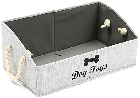 Geyecete Large Dog Toys Storage Bins - Foldable Fabric Trapezoid Organizer Boxes with Cotton Handle, Collapsible Basket for Shelves (Gray-DOG)