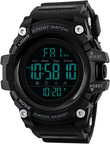 Sportuhr Digitale Herren Armbanduhr Große Männer 5ATM Wasserdicht Stoppuhr mit Wecker Timer Zwei Zeitzonen LED Militär