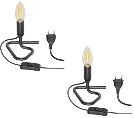 ledscom.de 2 Stück Tischlampe TRIN schwarz mit Stecker und Schalter inkl. E14 Lampe 458lm Vintage gold extra-warmweiß