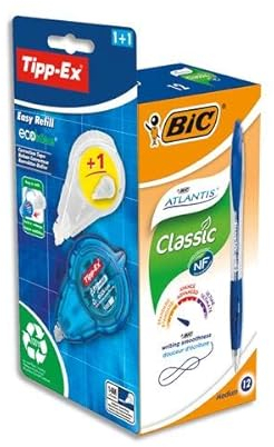BIC Promo Box 12 Kugelschreiber Atlantis Classic schwarz + 1 Tipp-ex Korrekturstift + Nachfüllmine