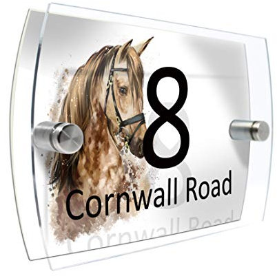 Colourbat Watercolour Animals Personalised Modern House number Sign Name and Number Street Wall Plaque (Horse head)