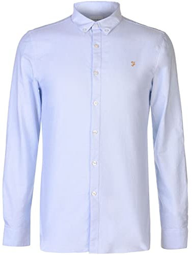 Farah - Men's Shirt, Brewer Stripe Slim Fit Shirt, Organic Cotton, Indigo Oxford Shirt, Casual-Style Shirt, Sky Blue, L