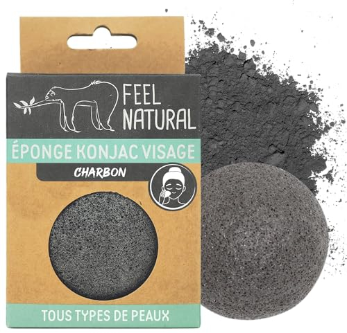 Esponja Konjac Cara Natural – Limpia y purifica – Desmaquilla la cara en suavidad, esponja facial Konjac y carbón natural exfoliante – Rutina de belleza, Skincare, ducha – Feel Natural