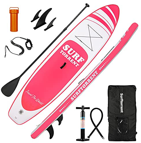 SURFTORRENT Tavola gonfiabile Stand Up Paddle Board Wave con accessori SUP, tavola SUP gonfiabile per principianti, tavola da paddle per giovani, tavola da paddle rosa per adulti