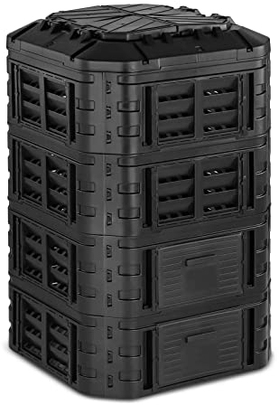 hillvert HT-M-COMP-1120 Garden Compost Bin 1,120 L Irrigation Ventilation Compost Bin Outdoor Compost Bin (Black, Polypropylene)