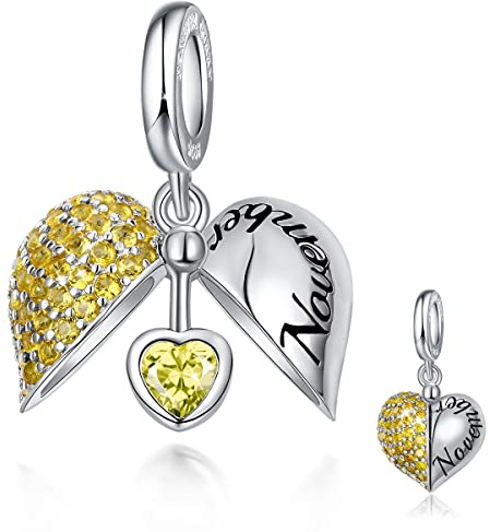 FOREVER QUEEN Damen Geburtsstein Charm Anhänger Herz 925 Sterling Silber Charms Anhänger Geburtsstein Charms für europäische Armbänder und Halsketten