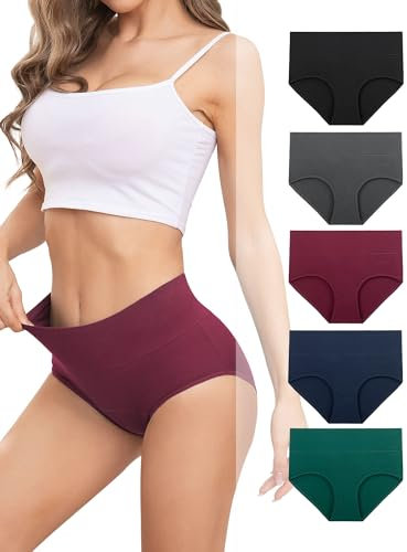 Benirap Underwear Women High Waisted Knickers for Women Cotton Womens Knickers Ladies Panties Briefs Full Back Coverage Comfy Multipack of 5 -D03 Shencai M