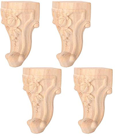 Haofy 4 Pieds de Meubles en Bois Sculpté Massif Non Fini, Pieds Tournés Largement Compatibles, Style Européen Canapé de Remplacement Canapé Chaise Table Basse Armoire Meubles Pieds en Bois(10 * 5cm)