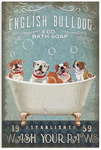 Lustiges Metall-Blechschild mit Hundemotiv, englische Bulldogge Co., Badeseife, Verschönerung, Poster, Café, Restaurant, Küche, Wohnzimmer, Heimkunst, Wanddekoration, Schild