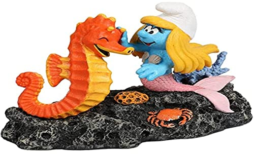 Aquadella, Figur Die Schlümpfe unter dem Wasser, Seepferdchen, sehr detailliert und hergestellt aus Polyesterharz, ungiftig und pH-neutral, für Süß- und Meerwasseraquarien