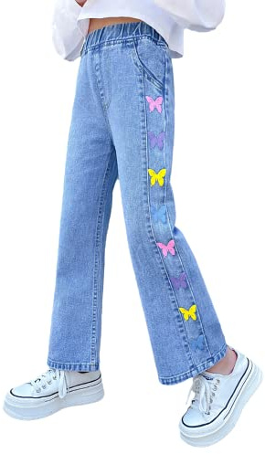 Rolanko Vaqueros Niñas, Loose Denim Pantalones Cintura Elástica Moda Rotos Azul para Niños, Blue Color Fly, Tamaño: 160