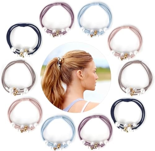 Jubaopen 10 Stück Perlen-Haargummis Elastische Haargummi Geschichtet Haarbänder Pferdeschwanz Halter Bunt Haargummi für Damen Mädchen Haarschmuck Haare Gummibänder (5 Farben)