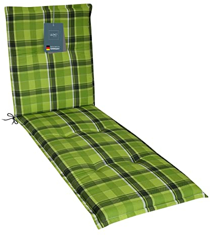 LILENO HOME Coussin, 1 pièce, à carreaux, vert, pour chaise longue de jardin et de plage, rembourré, 188 x 60 x 5 cm