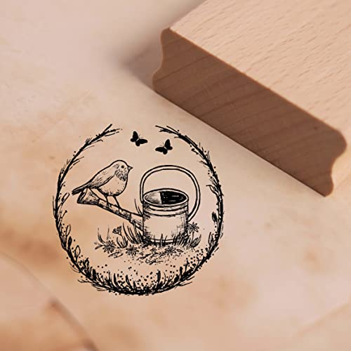 Motivstempel Kleiner Vogel auf Gießkanne Stempel Ranke Schmetterlinge 48 x 48 mm