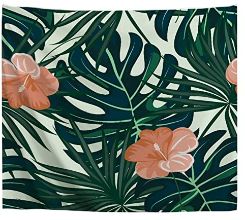 A.Monamour Wandteppich Tropisches Ethnisches Muster Mit Exotischen Grünen Blättern Und Blumen Stoff Tuch Tapisserie Wandbehang Wanddeko Wandkunst Wandbilder Wandtuch für Schlafzimmer 180x200cm