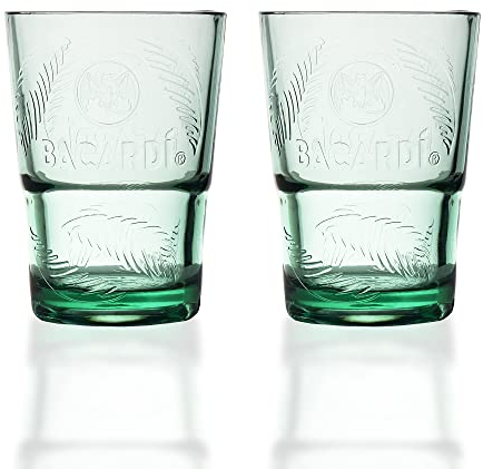 2 Stück Original Bacardi Rum Kunststoff Gläser Longdrinkglas Cocktailgläser in grün mit Bacardi Schriftzug und Palmmotiv