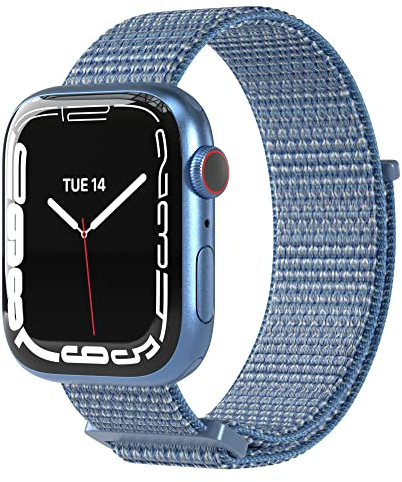 EAZY CASE Armband kompatibel mit Apple Watch 38mm 40mm 41mm 42mm verstellbares Ersatzarmband aus Nylon Sport Loop kompatibel mit Apple Watch Serie 9 8 7 6 5 4 3 2 1 SE für Damen und Herren Hell Blau