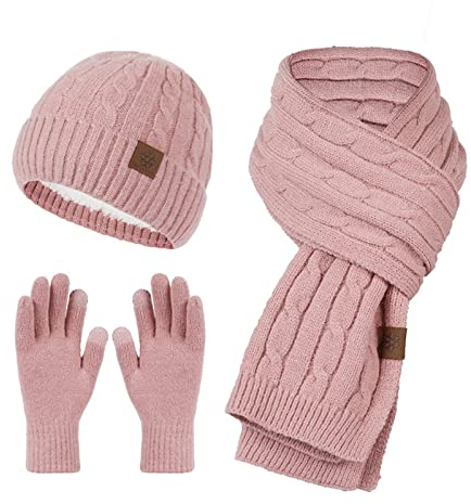 callmo Mütze Schal Handschuhe Set Damen Rot Handschuhe aus Baumwolle im Katzenstil,Warme Handschuhe Warme Strickhandschuhe,Warm und Winddicht Winterhandschuhe Frauen Herbst Winter StrickGloves