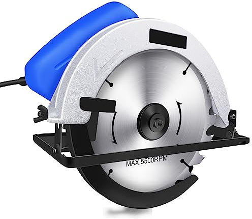 VickyHome Scie Circulaire Scie Circulaire à Lame de Profondeur de Coupe de 185 mm, Puissance d'entrée Nominale 1500 W, Vitesse à vide 5000 tr/min