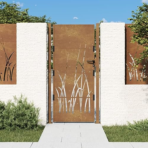 Homgoday Porta da giardino Acciaio corten Design Erba 105x180 cm, Porta da giardino Cancella Barriera Recinzione Cancella Cancella Cancella Patio Ingresso Esterno Tipo 2