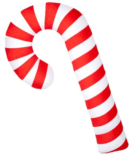 Deko Samt Kissen zum Weihnachten in Zuckerstangen Form | Gemütliches Weiches Material | Festliche Dekoration Weihnachtsmotiv für Kinder und Zimmer 55 x 8 cm Groß | Rot-Weiß Spiralmuster [091]