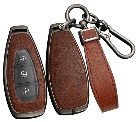 ontto Autoschlüssel Hülle Cover Passt für Ford Focus 3 4 ST Mondeo MK3 MK4 Fiesta Fusion Kuga Ecosport S-Max Schlüsseletui Schlüsselhülle Schlüsselbox Schlüsselanhänger Zubehör-Schwarz Braun