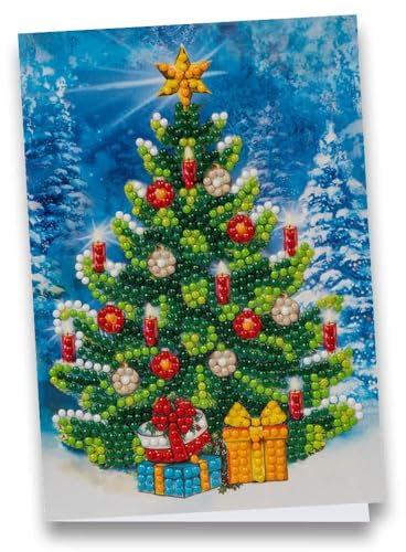Ideen mit Herz Diamond-Painting-Grußkarte | Din B6 (11,5 x 16,5 cm) | 370 g/m² | inkl. Umschlag & Werkzeug (Weihnachtsbaum mit Geschenken)