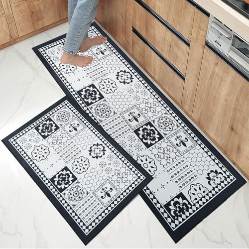 7VSTOHS Juego de Alfombras de Cocina Antideslizantes de 2 Piezas, Tapete Cocina Antideslizante Resistente al Aceite, Adecuado para Cocina, Baño, Sala de Estar, 43x75 + 43x120 cm